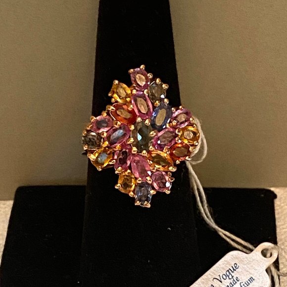 Gems en Vogue 18K Gold & SS, Multi-colored Gemstone Cocktail Ring, Size 7.75 - Picture 4 of 14